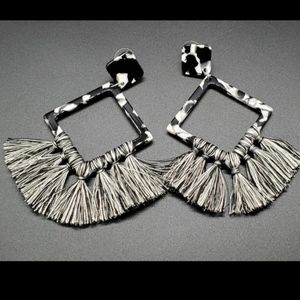 Black acrylic tassel earrings